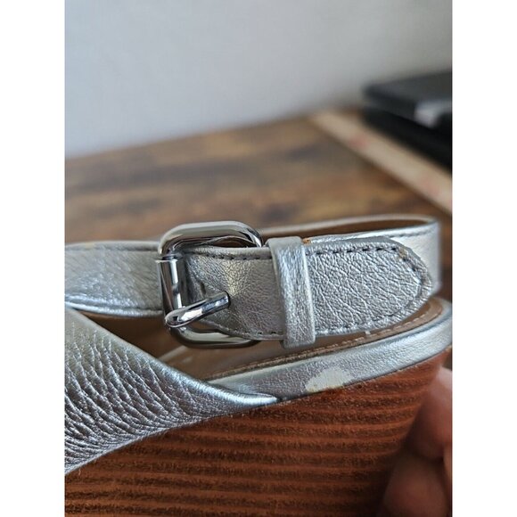 COACH New York Randy Silver Wedge Sandles SZ 6 Sling back holidays party Barbie - Picture 8 of 13